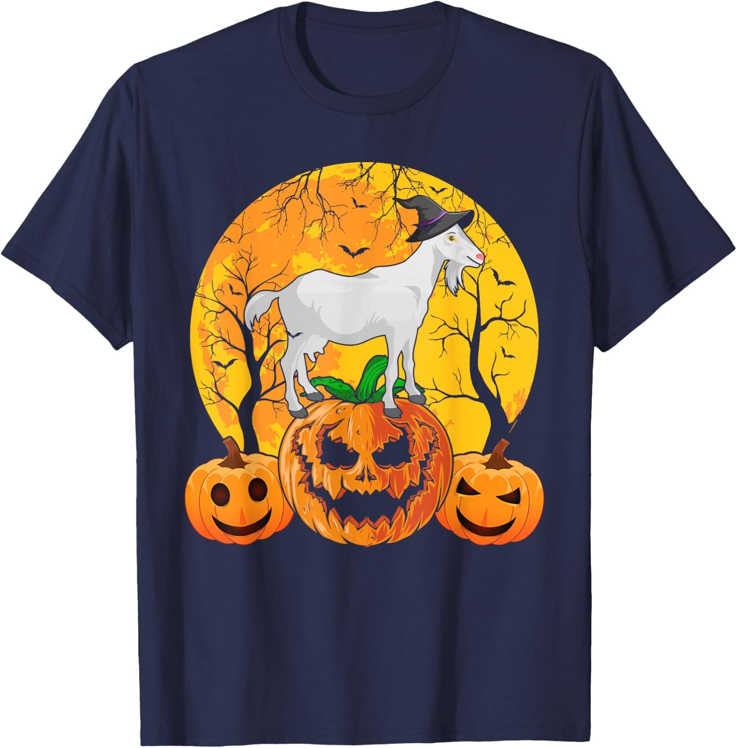 Goat Halloween Witch Pumpkin Funny Goat Lover Halloween T-Shirt - T-Shirt | Navy