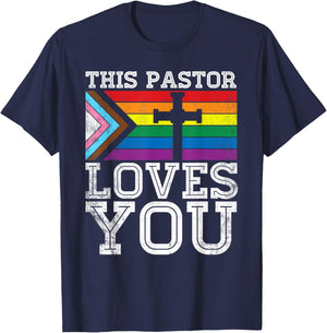 Christian Ally Inclusive Pride Clergy This Pastor Loves You T-Shirt - T-Shirt | Navy