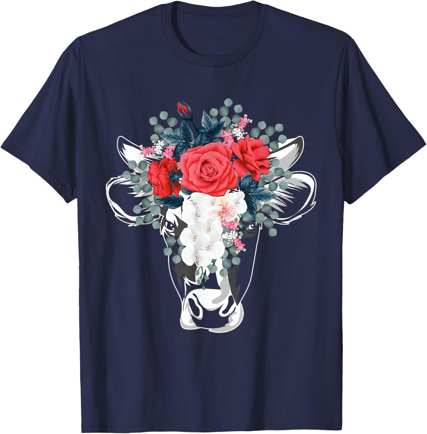 Farm Animal Nature Flower Gift Cow T-Shirt - T-Shirt | Navy