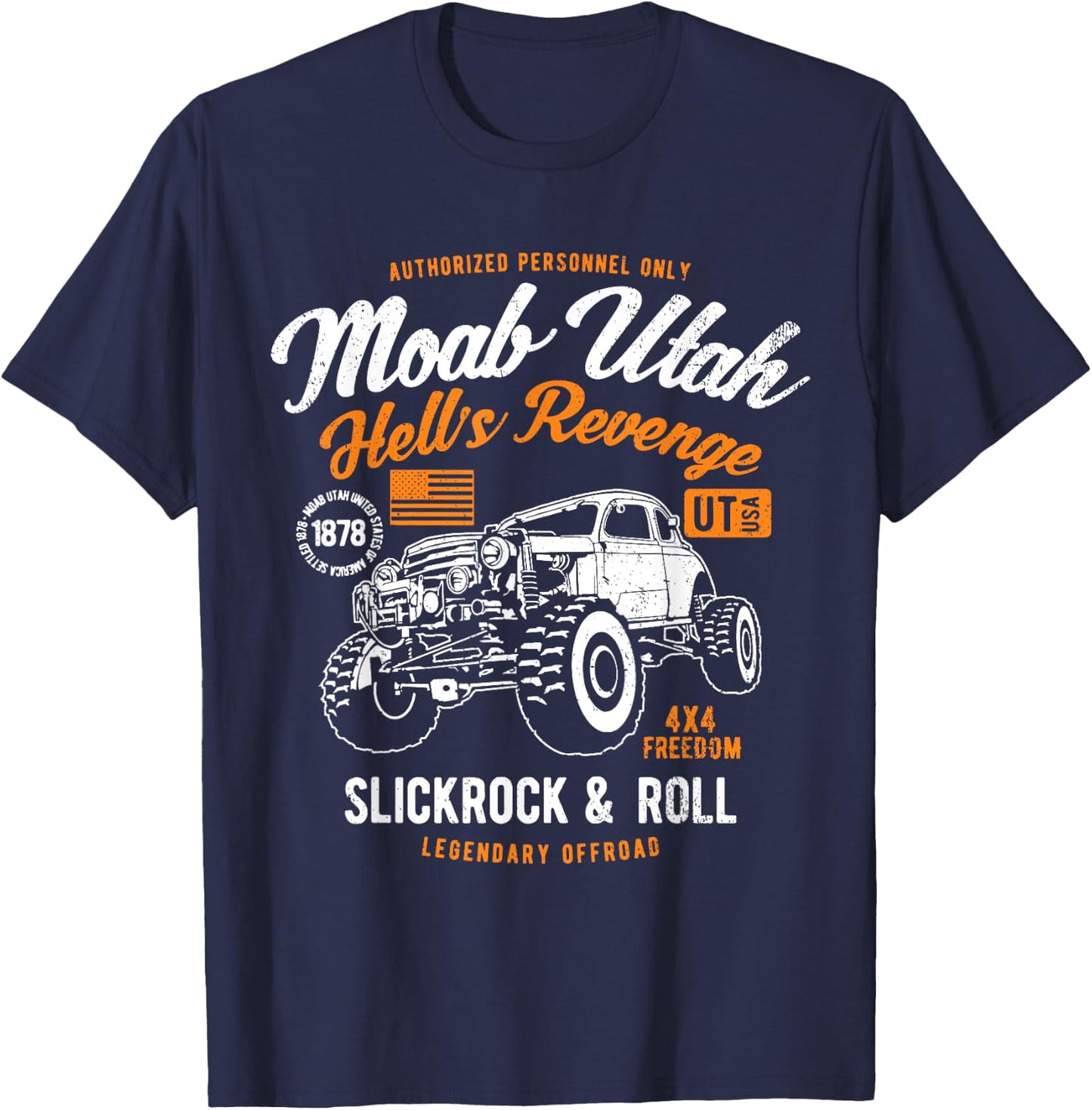 Moab Utah Hells Revenge 4x4 Vintage Distressed Style Design T-Shirt - T-Shirt | Navy