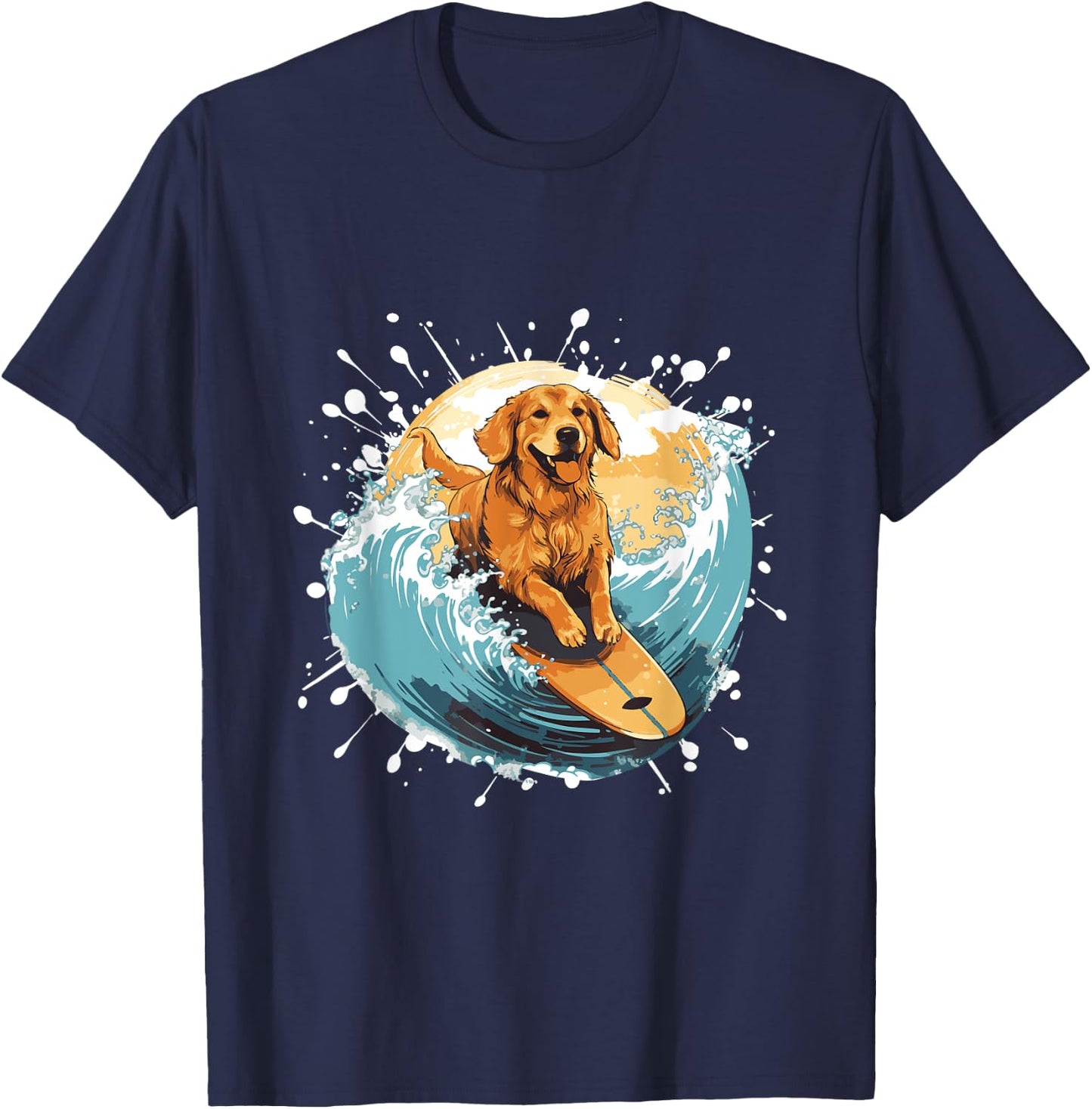 Golden Retriever Dog On Surfboard | Surfing Men Women Girls Kids T-Shirt - T-Shirt | Navy