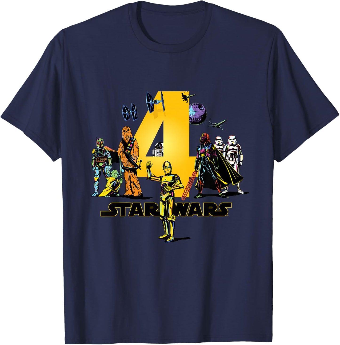 Star Wars Classic Characters Fourth Birthday 4 Years Old T-Shirt - T-Shirt | Navy