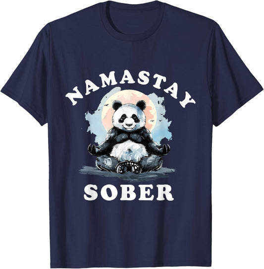 Bear Namastay Sober NA AA Alcoholics Anonymous Mediation T-Shirt - T-Shirt | Navy