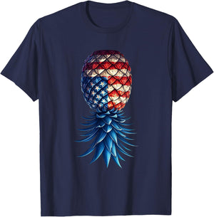 July Patriotic Red White Blue Upside Down Pineapple Swinger T-Shirt - T-Shirt | Navy