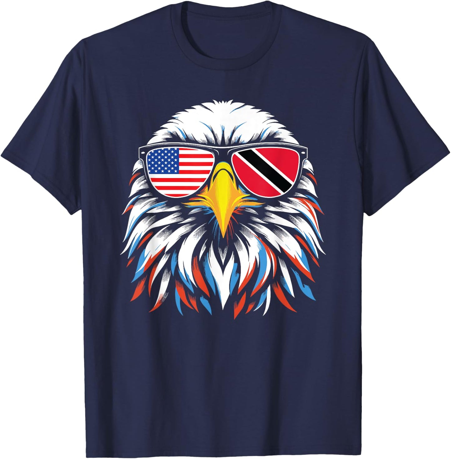 Half Trinidad and Tobago Half USA Flag Patriotic Eagle T-Shirt - T-Shirt | Navy