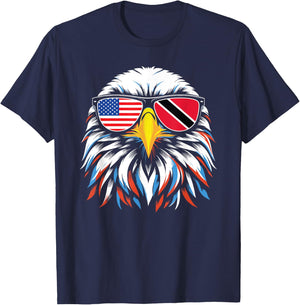 Half Trinidad and Tobago Half USA Flag Patriotic Eagle T-Shirt - T-Shirt | Navy
