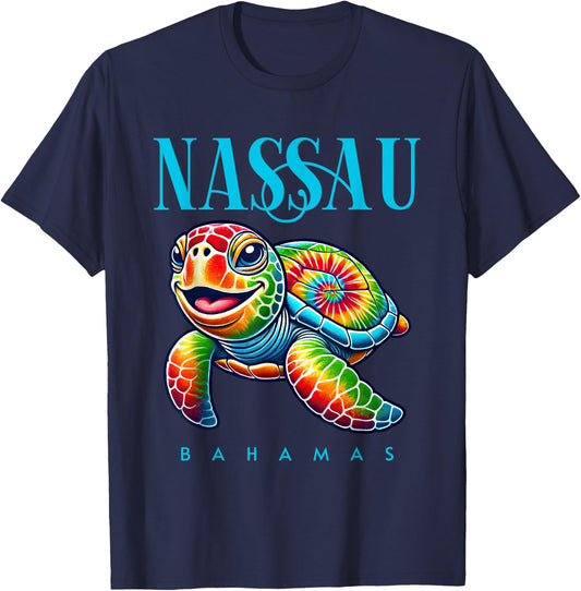 Nassau Bahamas Smiling Tie Dye Sea Turtle T-Shirt - T-Shirt | Navy
