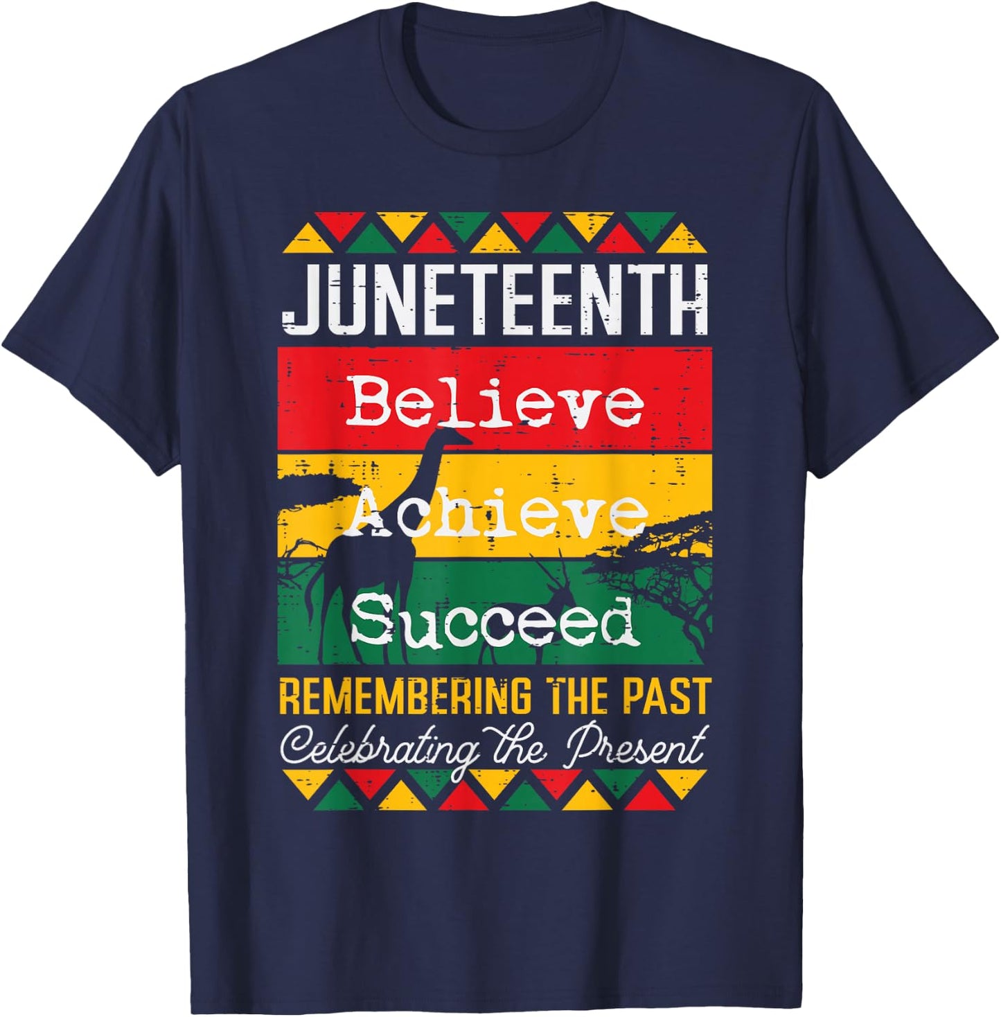 Juneteenth Believe Achieve Succeed African Women Men Kids T-Shirt - T-Shirt | Navy