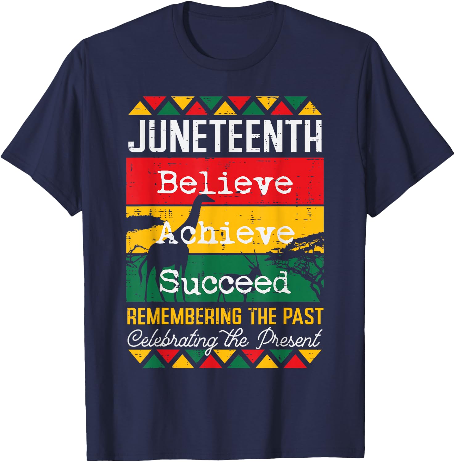 Juneteenth Believe Achieve Succeed African Women Men Kids T-Shirt - T-Shirt | Navy