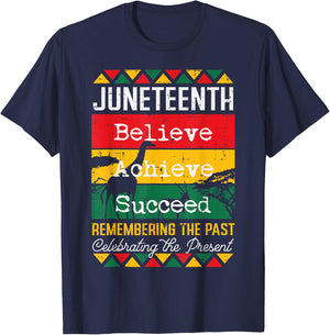 Juneteenth Believe Achieve Succeed African Women Men Kids T-Shirt - T-Shirt | Navy