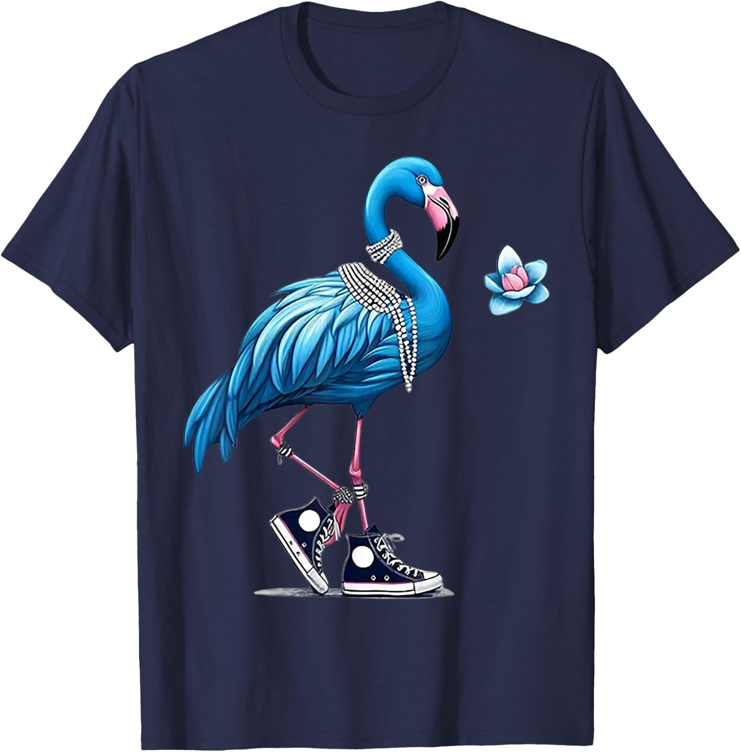 Flamingo Shoes Pearl Necklace T-Shirt - T-Shirt | Navy