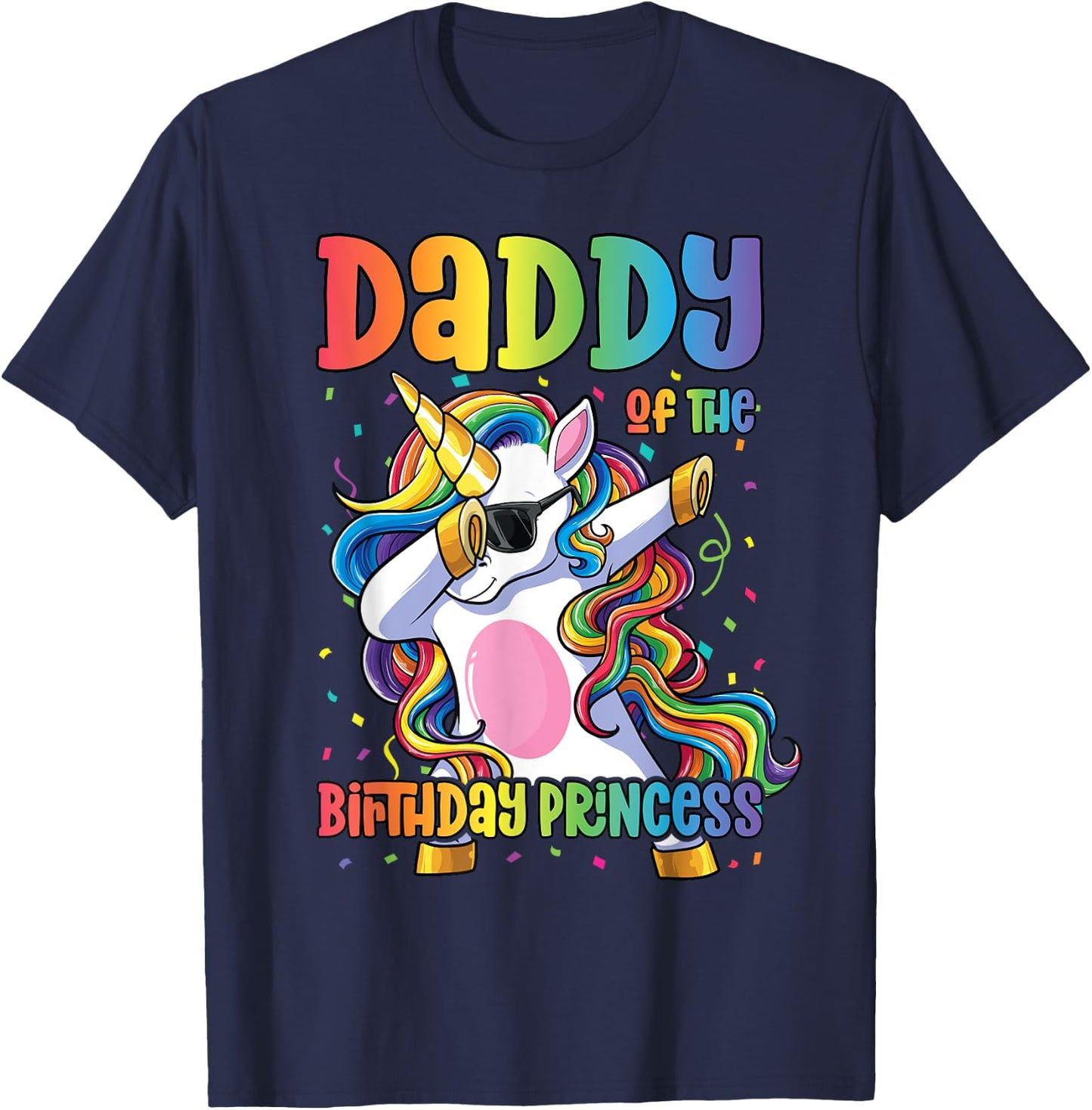 Daddy of the Birthday Princess Girl Dabbing Unicorn Dad T-Shirt - T-Shirt | Navy