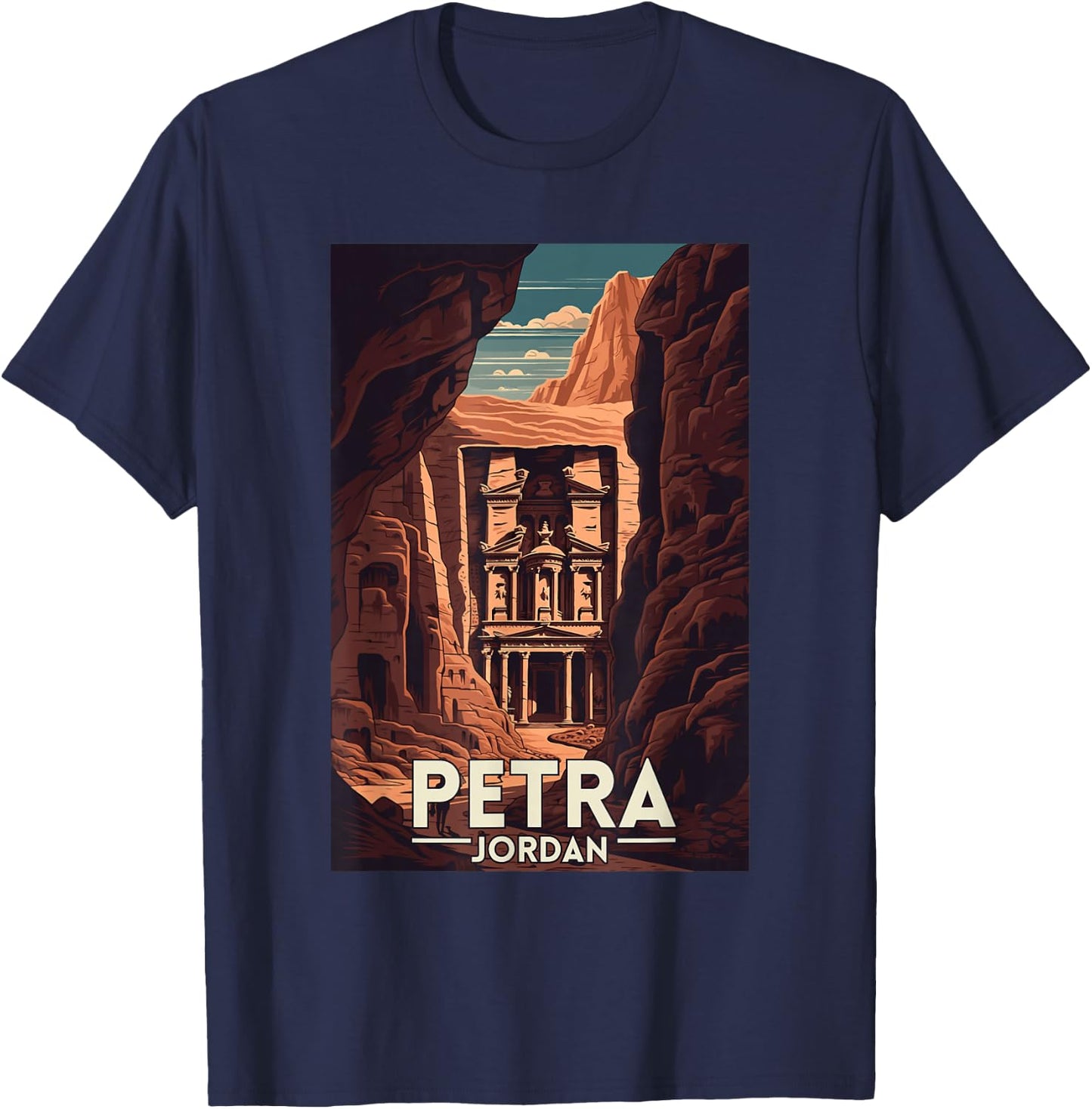 Petra Jordan Retro Vintage Travel Souvenir , Small, Black T-Shirt - T-Shirt | Navy