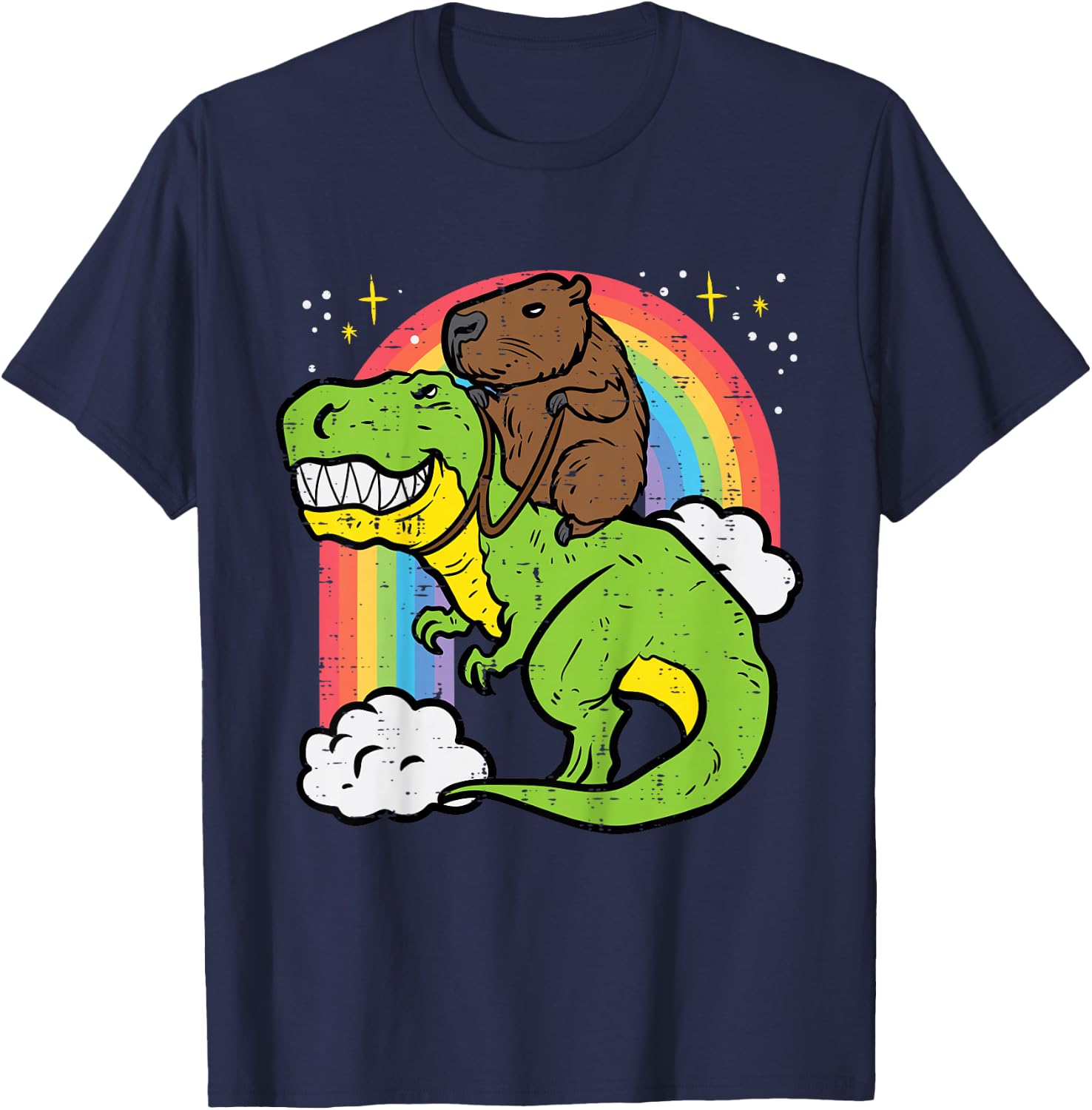 Kids Capybara Riding Trex Dino Cute Capy Rodent Toddler Boys Kids T-Shirt - T-Shirt | Navy