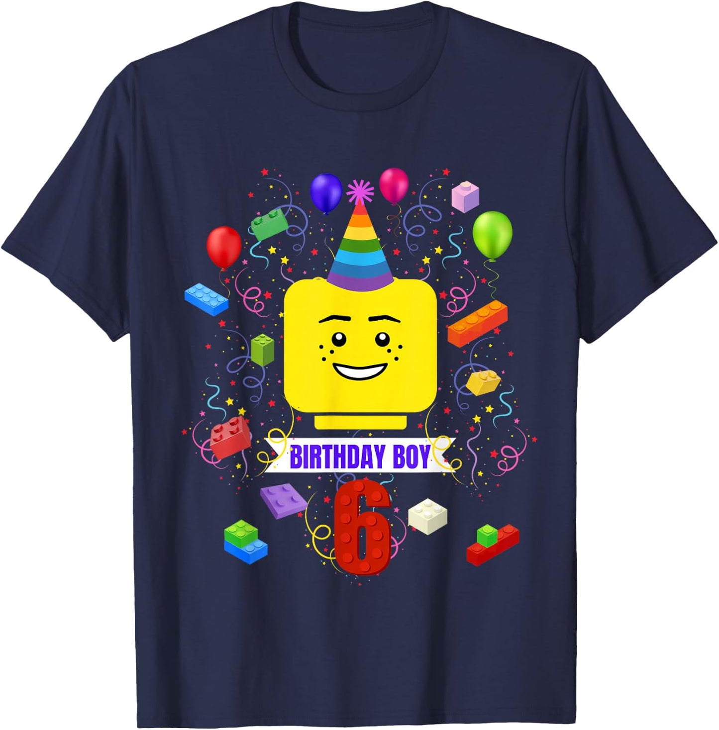 Building Bricks 6th Birthday Boy 6 Master Builder Blocks T-Shirt - T-Shirt | Navy