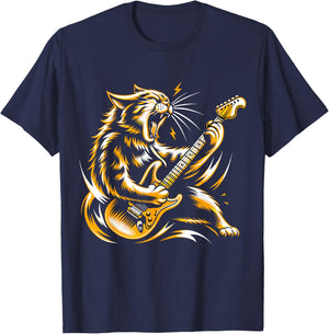 Rock and Roll Cat Electric Guitar T-Shirt - T-Shirt | Navy