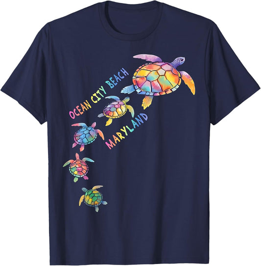 Ocean City Beach Maryland Sea Turtle Lover Beach T-Shirt - T-Shirt | Navy