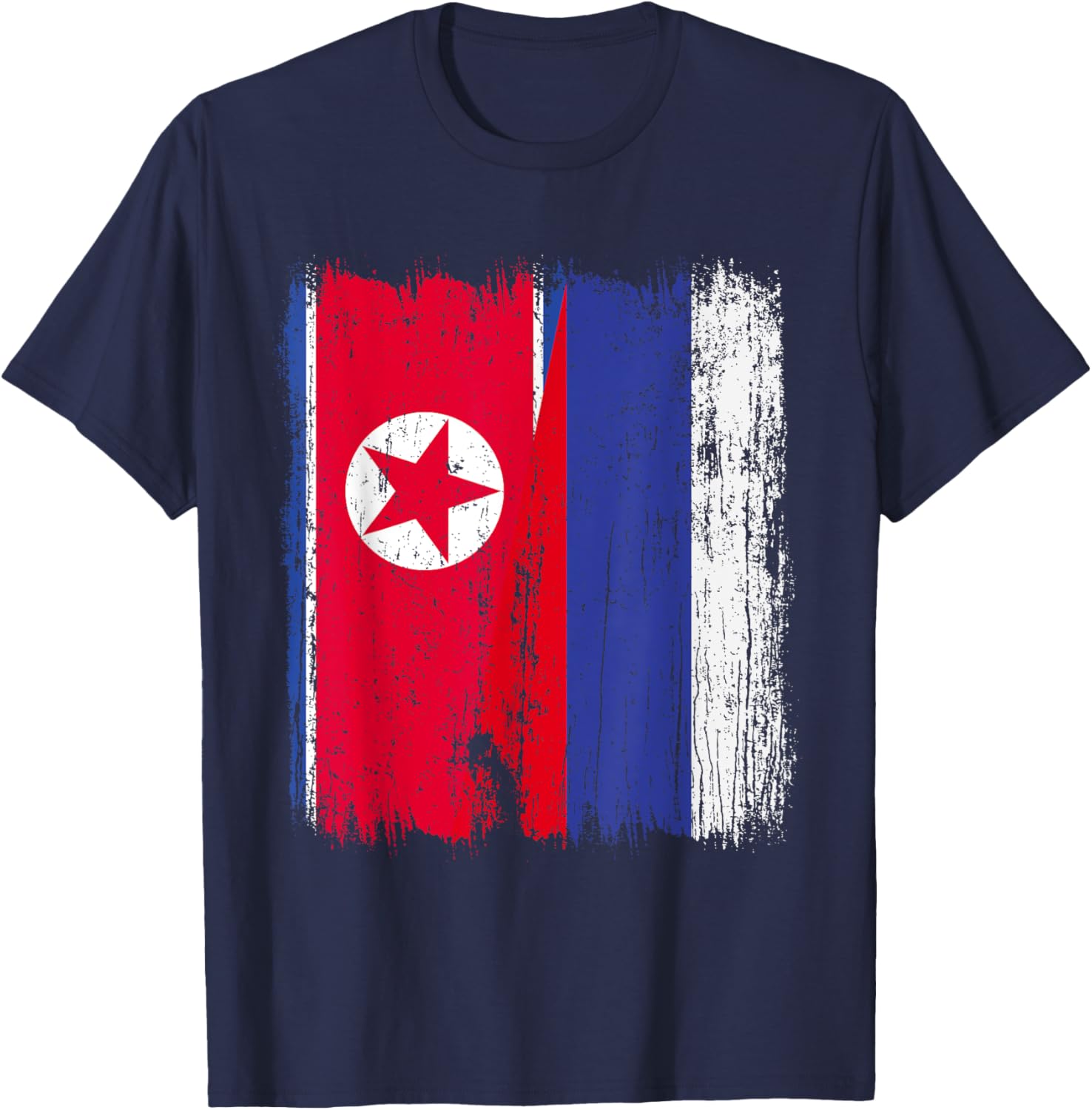North Korea Russia Half Flag North Korean Russian Jersey T-Shirt - T-Shirt | Navy
