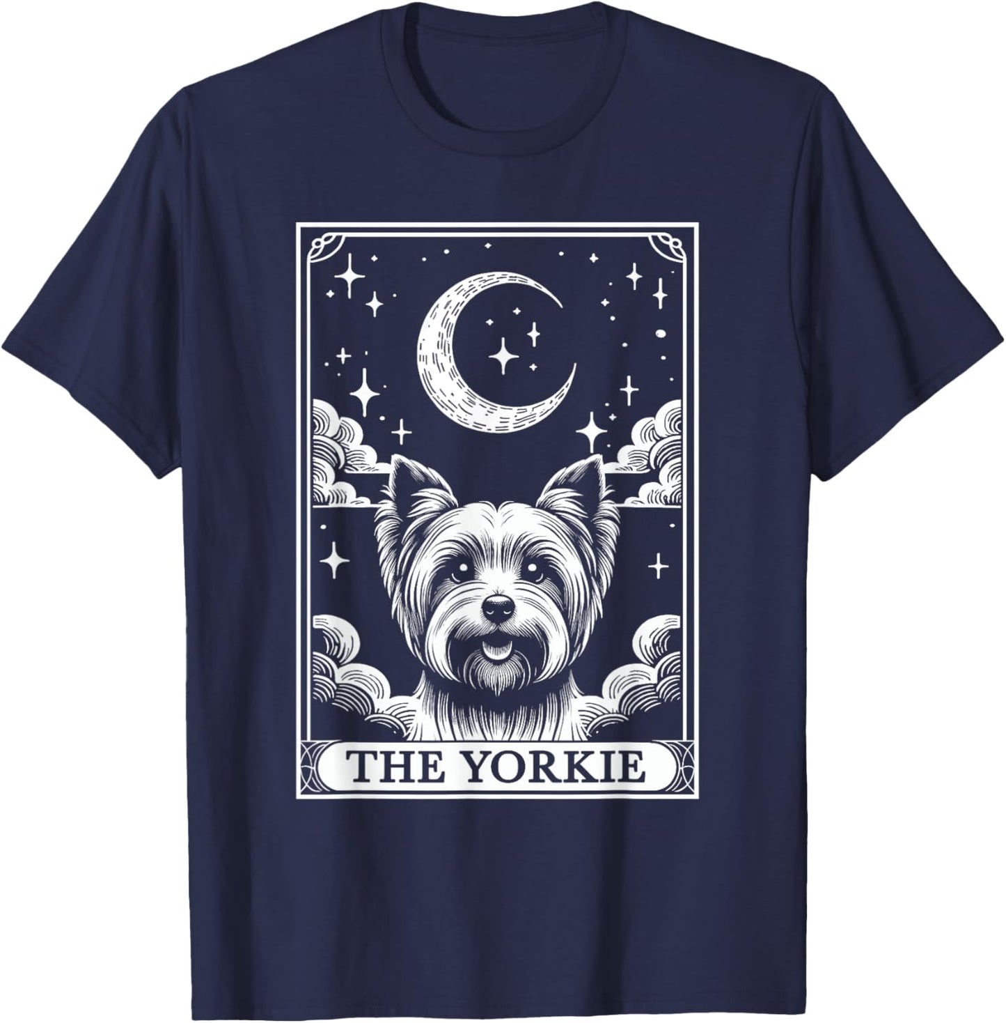 Tarot Card Vintage Crescent Moon Yorkshire Terrier Dog Mom T-Shirt - T-Shirt | Navy