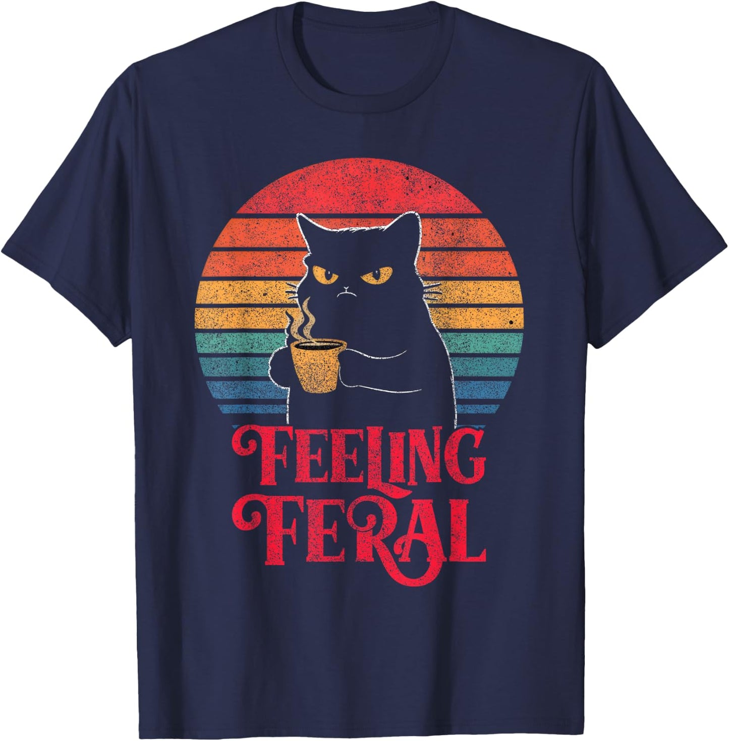 Feeling Feral Funny Summer Cat Lover Design For Girls, Women T-Shirt - T-Shirt | Navy