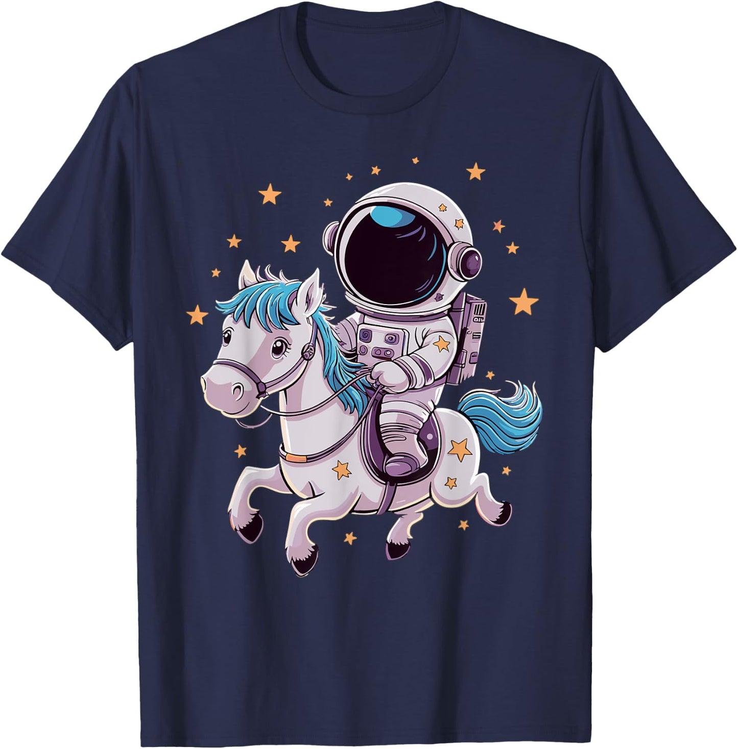 Astronaut Cowboy Riding Horse in Space T-Shirt - T-Shirt | Navy
