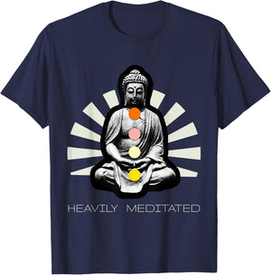 Heavily Meditated Funny Yoga Cool Yogis Pose Gift T-Shirt - T-Shirt | Navy