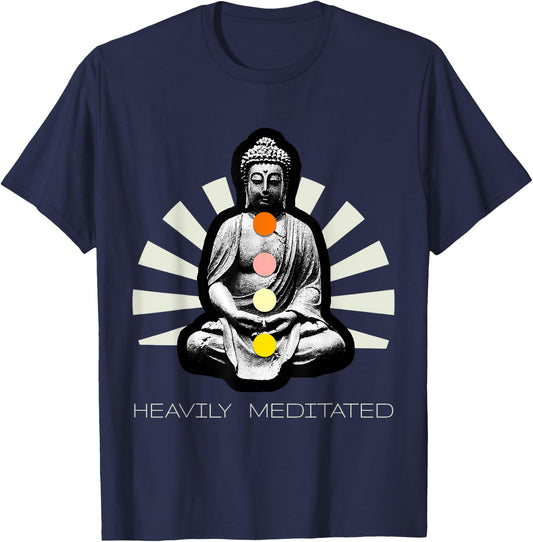 Heavily Meditated Funny Yoga Cool Yogis Pose Gift T-Shirt - T-Shirt | Navy
