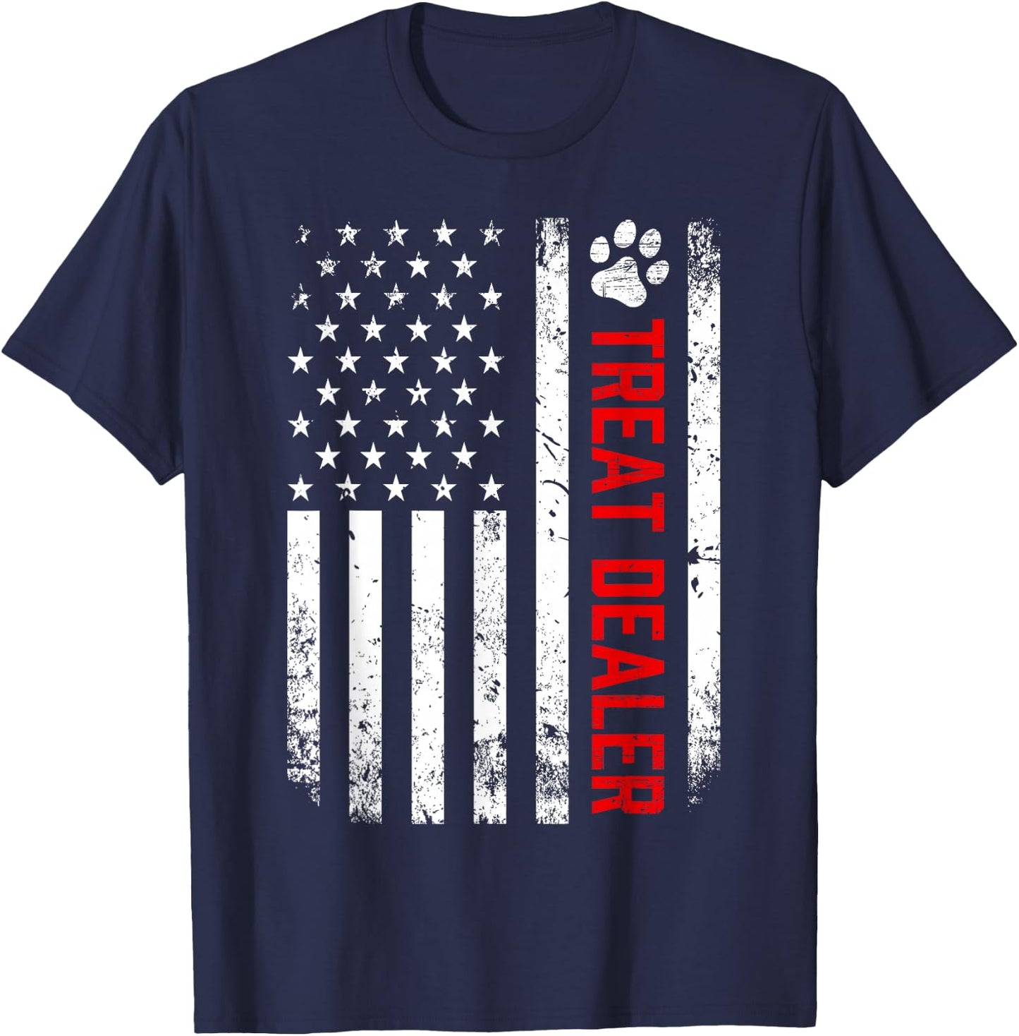 Dog Treat Dealer Funny Dog Owner Dog Dad American Flag T-Shirt - T-Shirt | Navy