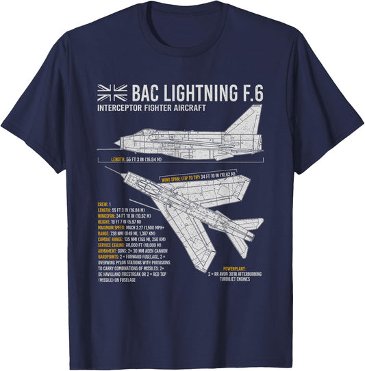 Lightning Aircraft Airplane Plane Blueprint Jet RAF BAC T-Shirt - T-Shirt | Navy