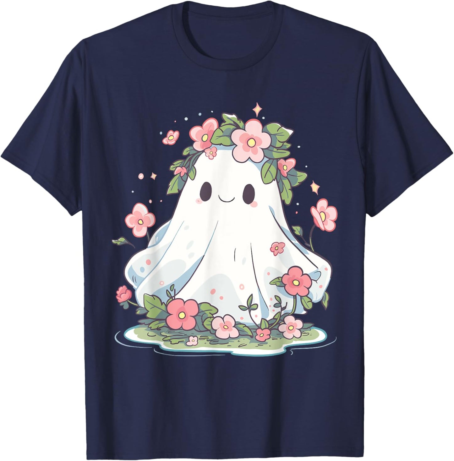Halloween Ghost Flower Women Girls Halloween Costume T-Shirt - T-Shirt | Navy