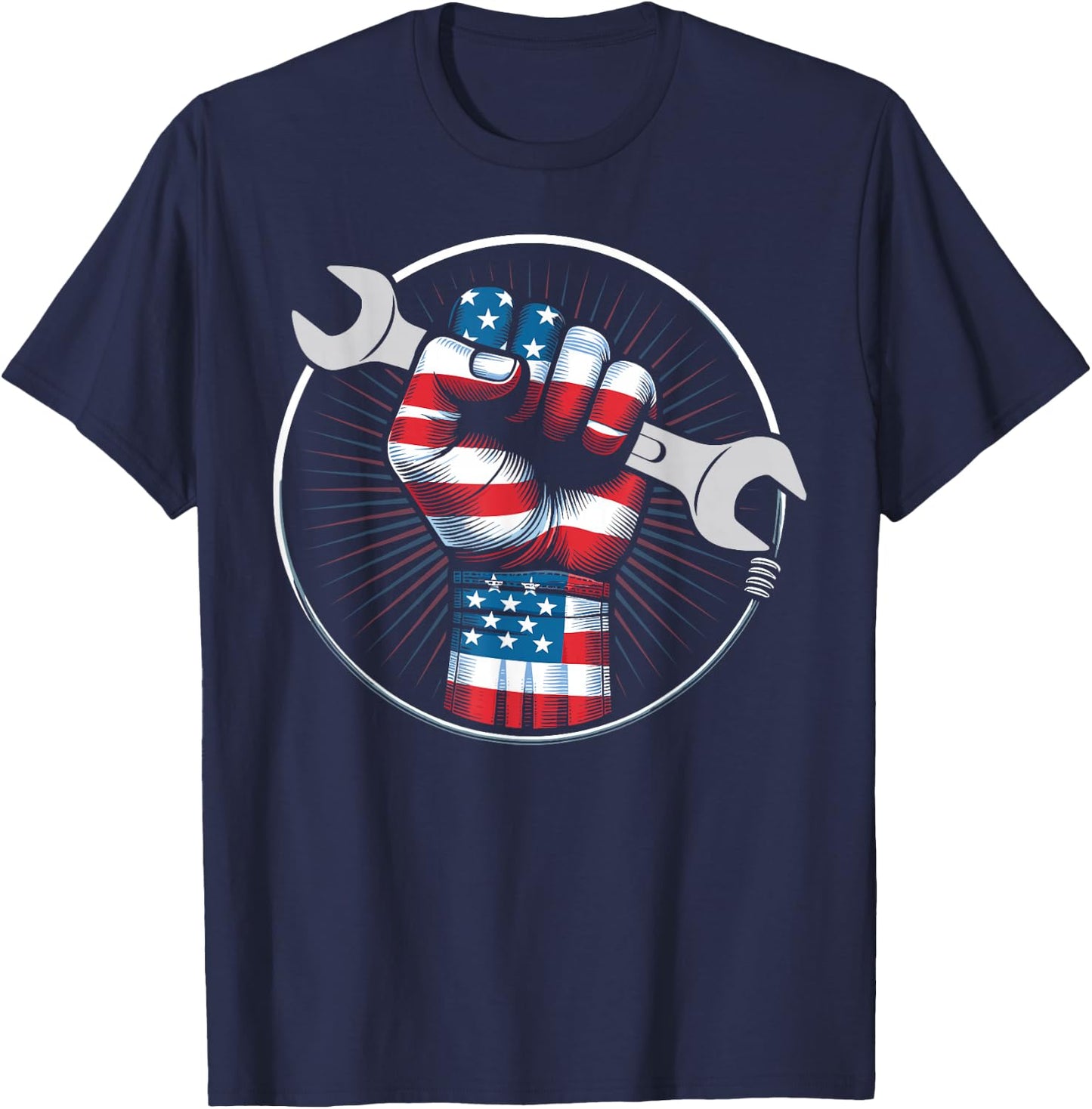Mechanic hero American flag wrench USA flag mechanic gifts T-Shirt - T-Shirt | Navy