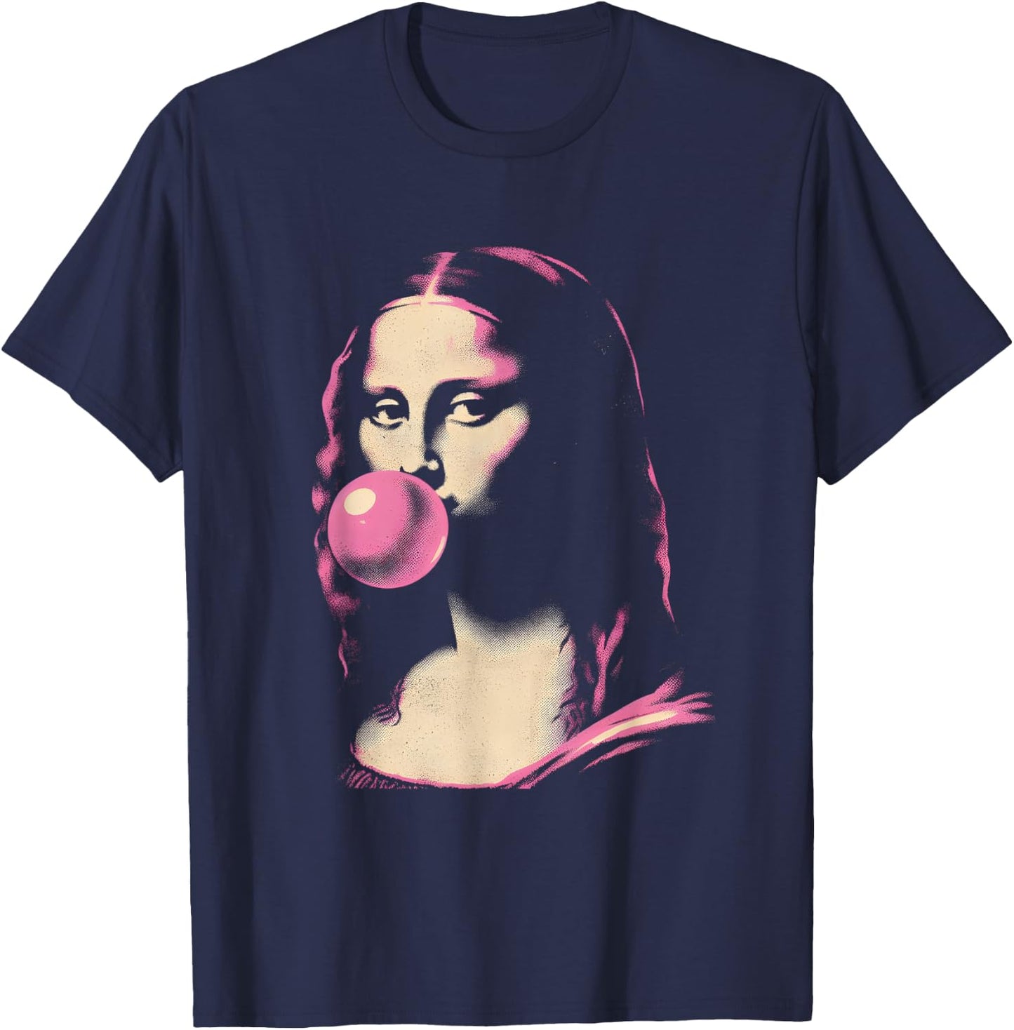 Mona-Lisa Blowing Bubble Gum - Funny Vintage Graphic Gum T-Shirt - T-Shirt | Navy