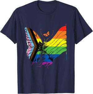 Butterfly Progress Pride Flag LGBTQ Progressive Pride Flag T-Shirt - T-Shirt | Navy