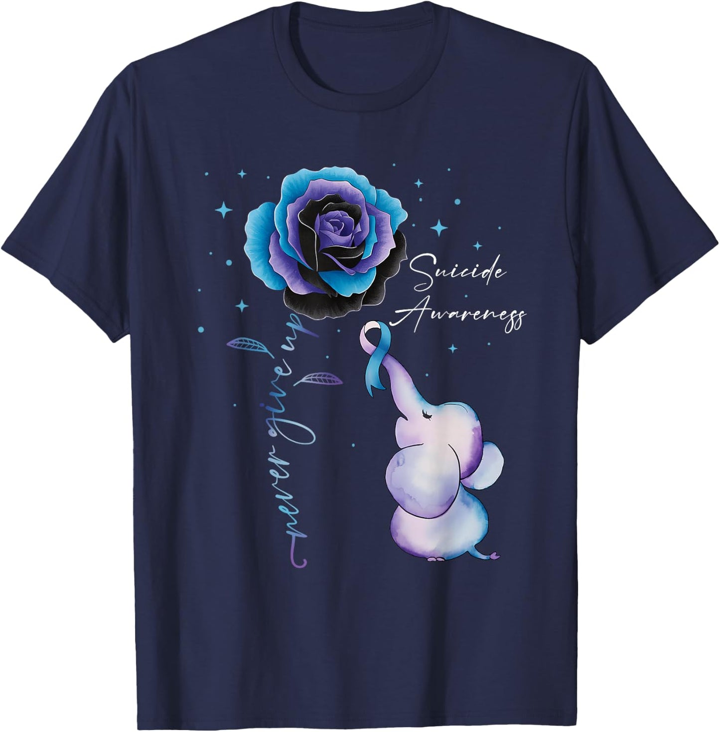 Suicide Prevention Awareness Elephant Sunflower Teal Purple T-Shirt - T-Shirt | Navy