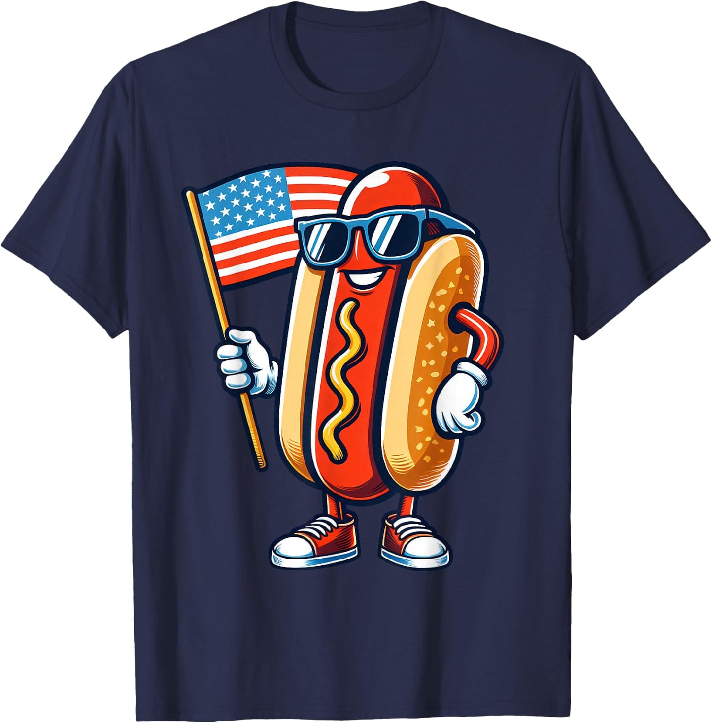 Hotdog With USA Flag 4th of July Funny For Boys Girls Kids T-Shirt - T-Shirt | Navy