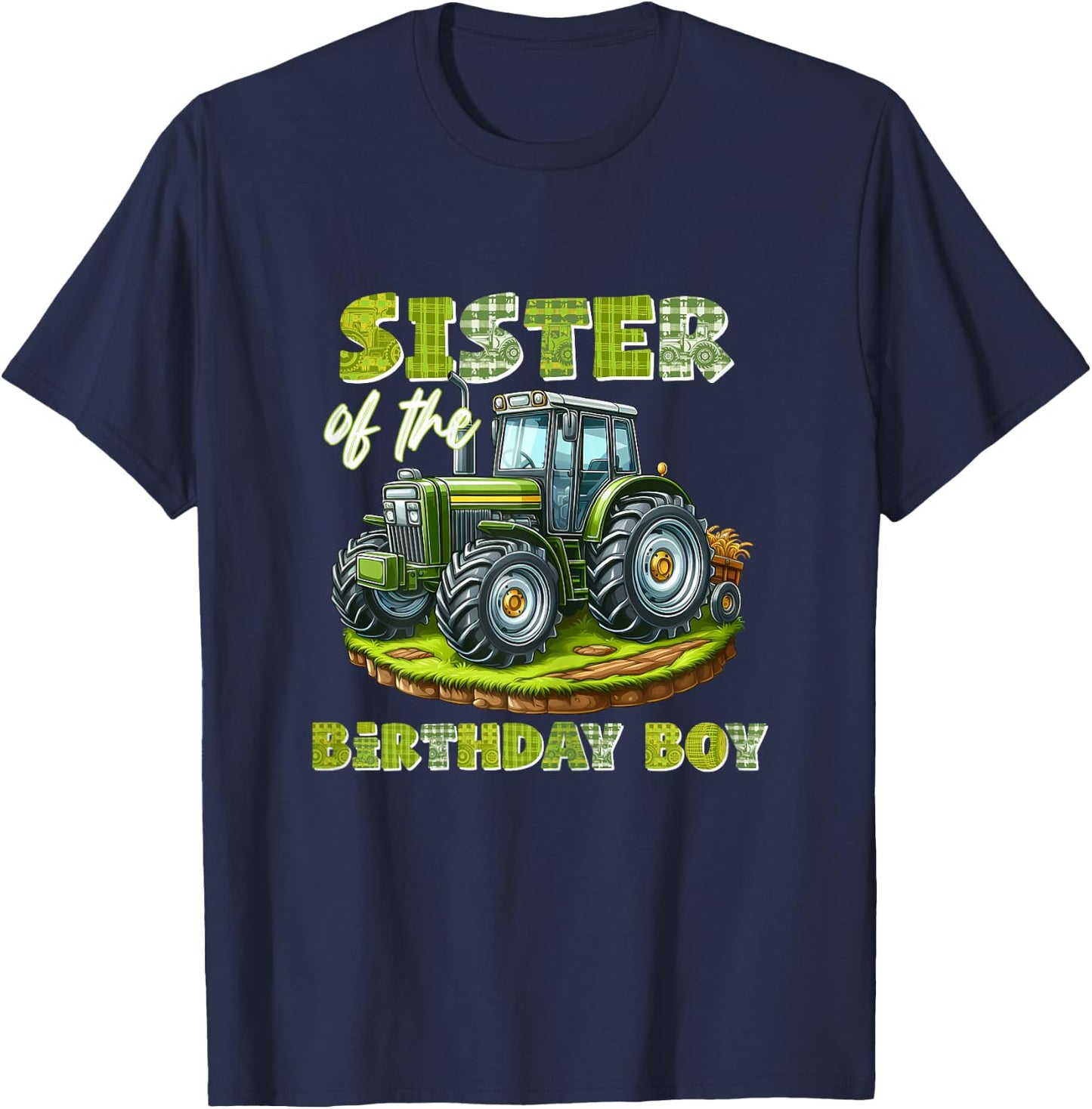 Sister Of The Birthday Boy Tractor Family Matching T-Shirt - T-Shirt | Navy
