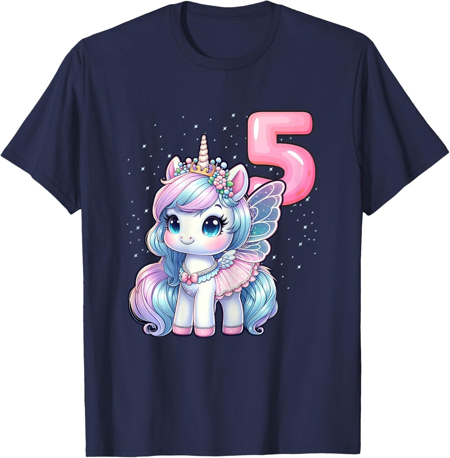 Unicorn Fairy 5th Birthday 5 Year Old Party Girls Outfit T-Shirt - T-Shirt | Navy