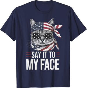 Funny Cat Kamala Harris 2024 Say It To My Face T-Shirt - T-Shirt | Navy