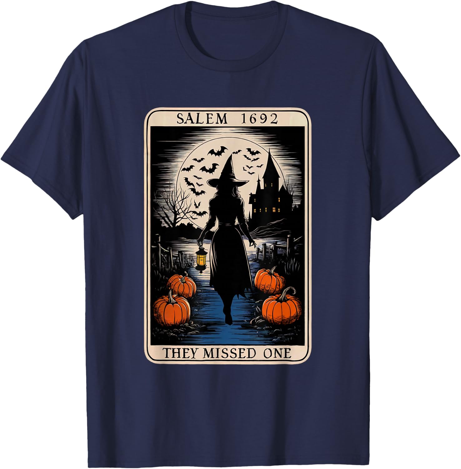 Salem 1692 They Missed One Halloween Tarot Card Witch Trials T-Shirt - T-Shirt | Navy