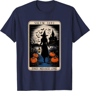 Salem 1692 They Missed One Halloween Tarot Card Witch Trials T-Shirt - T-Shirt | Navy