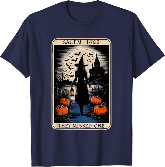 Salem 1692 They Missed One Halloween Tarot Card Witch Trials T-Shirt - T-Shirt | Navy