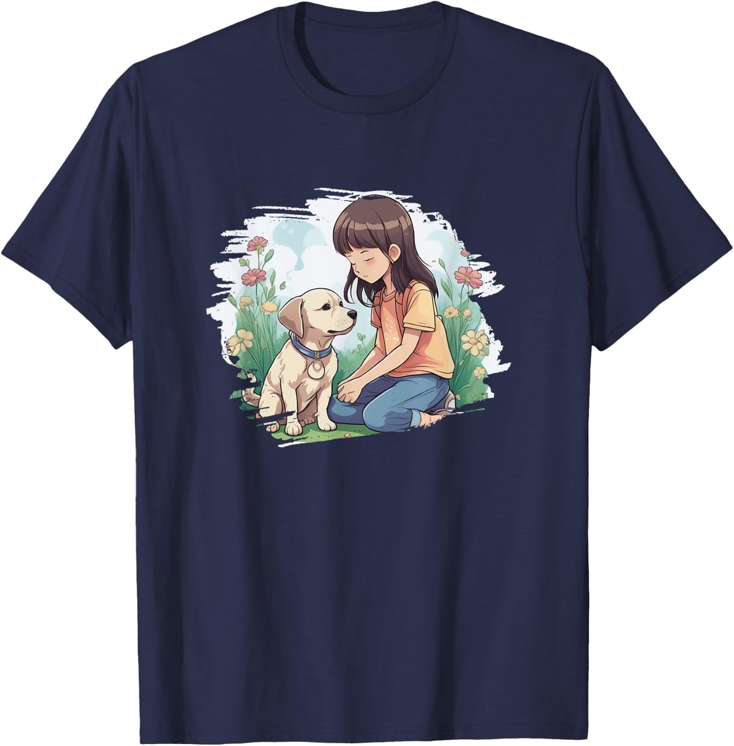 Cute dog shows unconditional affection to girl puppy lover T-Shirt - T-Shirt | Navy