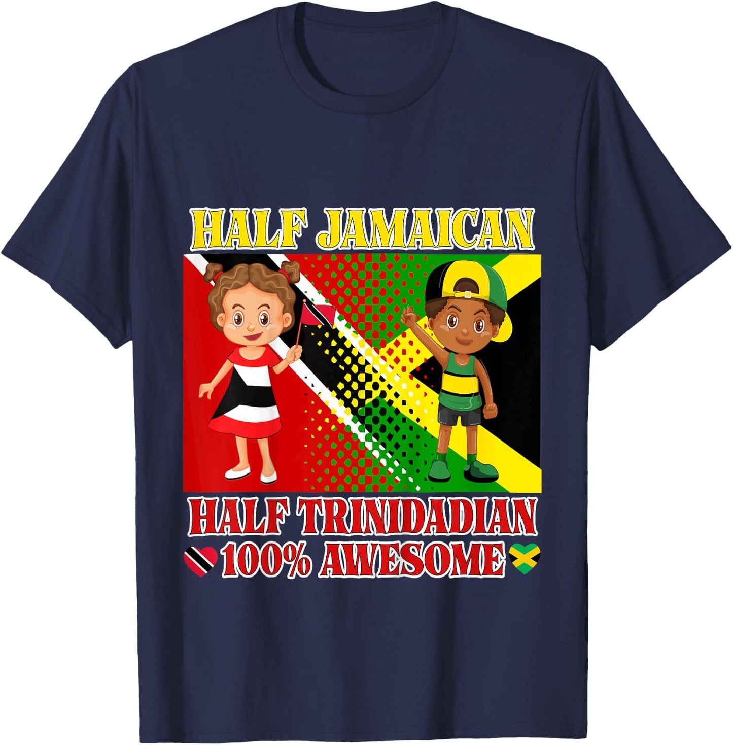 Half Trini Half Jamaican Toddler Trinidad Flag Root Girl Boy T-Shirt - T-Shirt | Navy