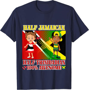 Half Trini Half Jamaican Toddler Trinidad Flag Root Girl Boy T-Shirt - T-Shirt | Navy