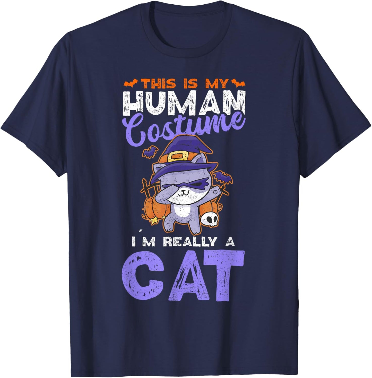 This Is My Human Costume I´m Really A Cat Halloween T-Shirt - T-Shirt | Navy