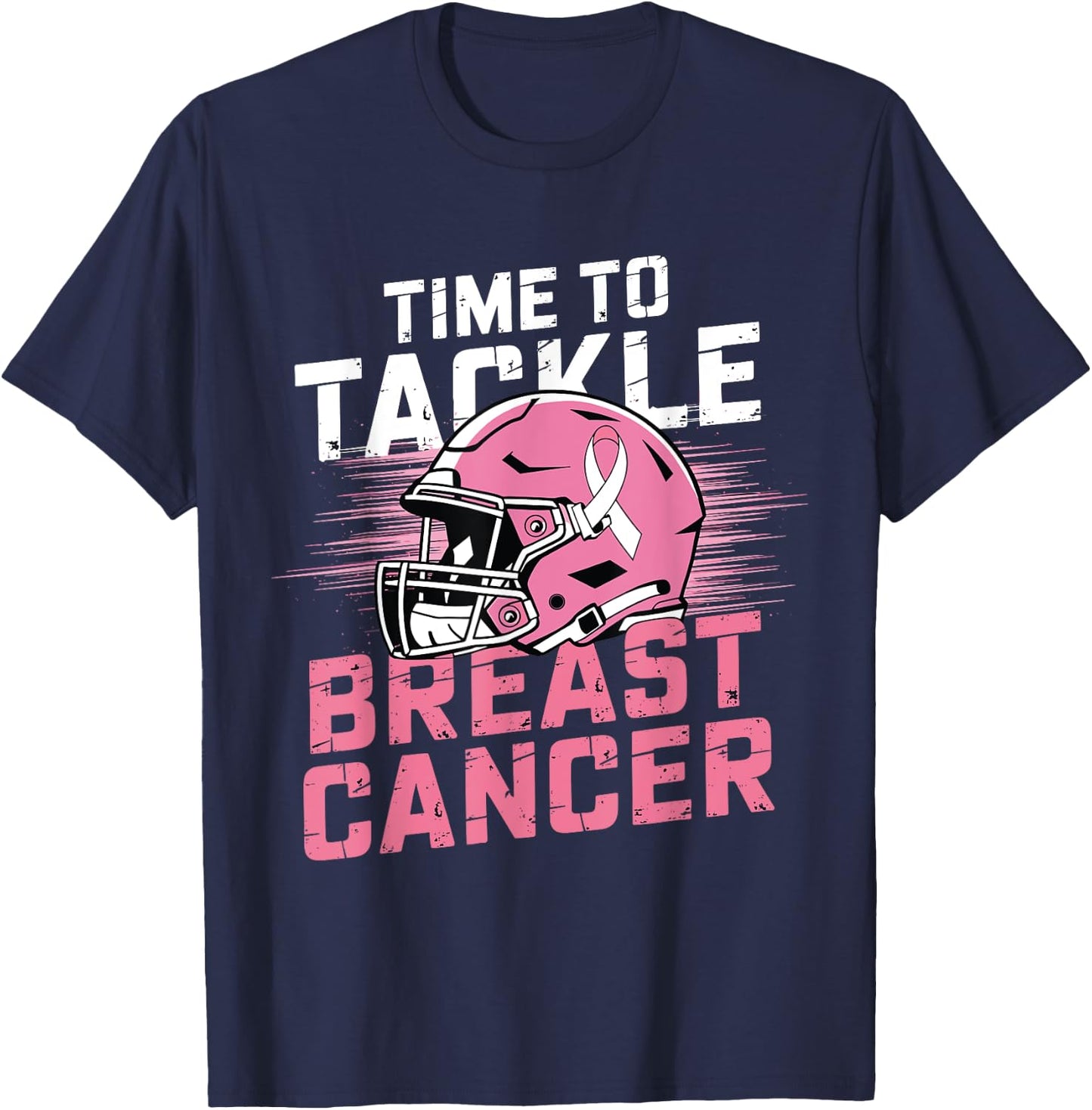 Time to Tackle Breast Cancer shirt Football Helmet Awareness T-Shirt - T-Shirt | Navy