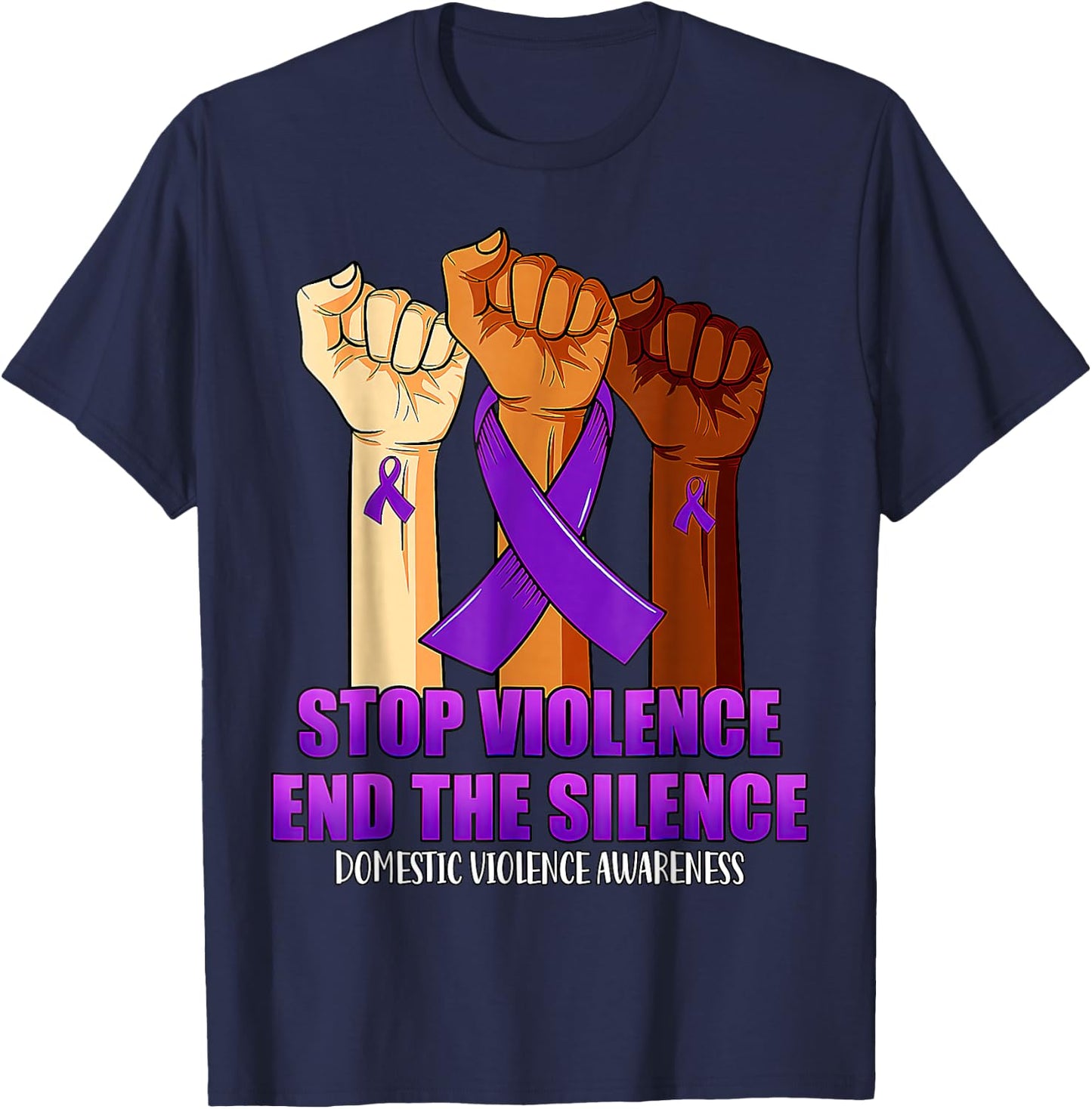 Domestic Violence Awareness Hand Stop Violence End Silence T-Shirt - T-Shirt | Navy