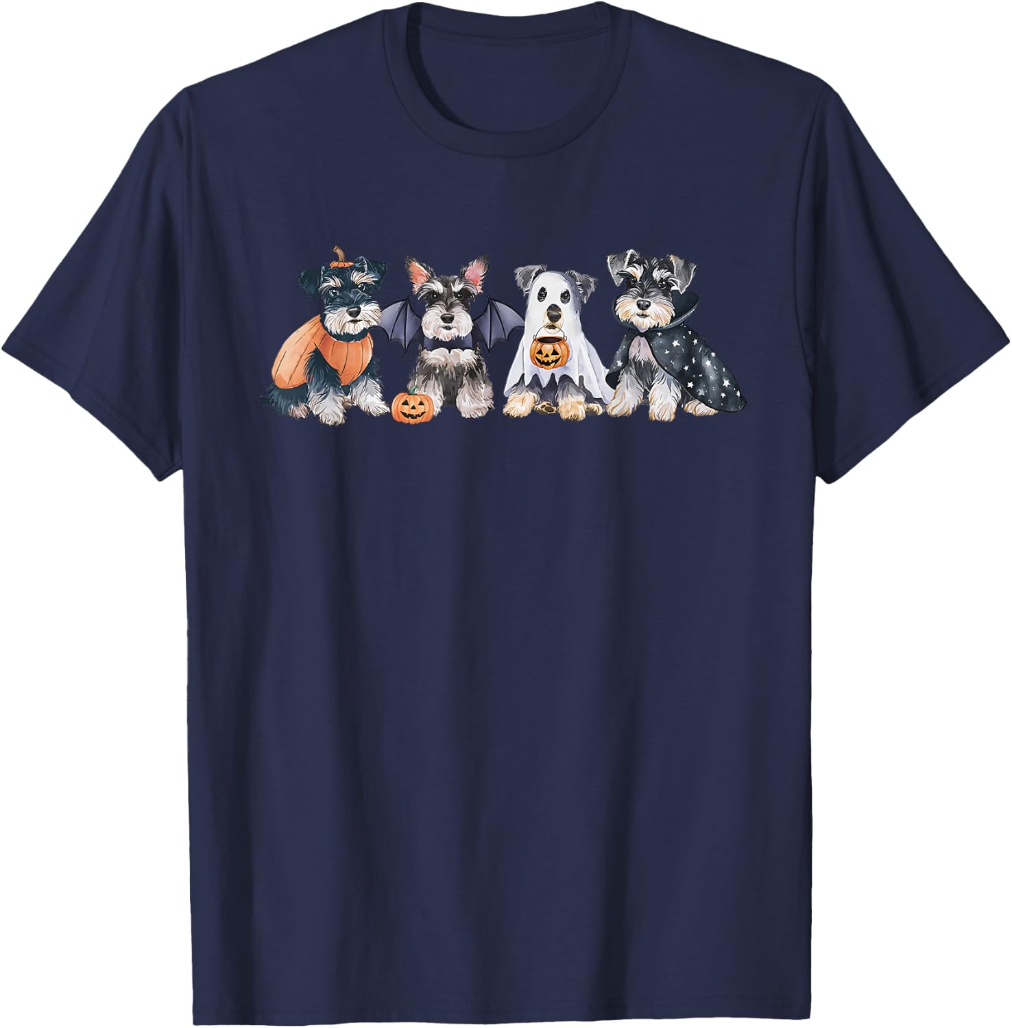 Cute Ghost Witch Miniature Schnauzer Halloween Dog Lover T-Shirt - T-Shirt | Navy
