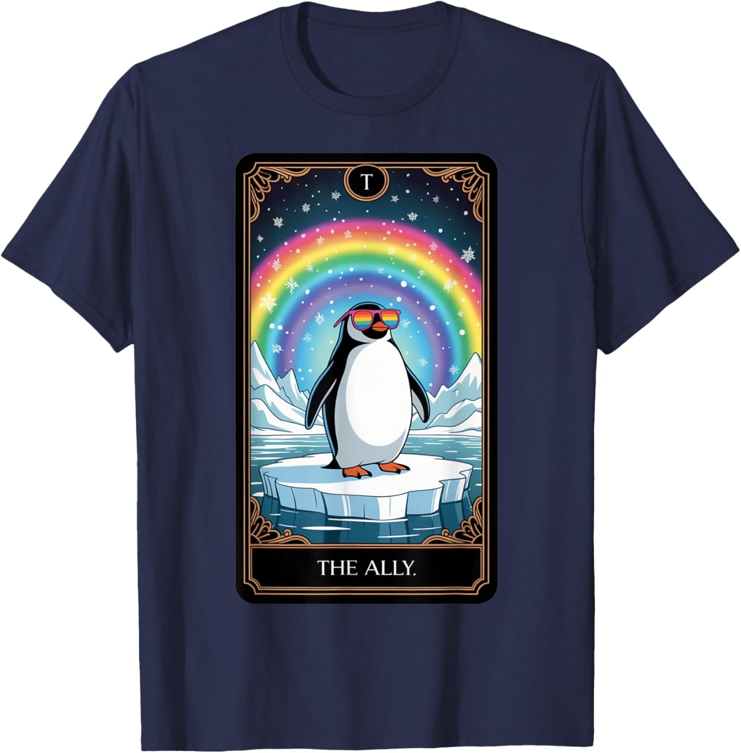 The Ally – Penguin Pride Tarot Card LGBTQ+ Arctic Animal T-Shirt - T-Shirt | Navy
