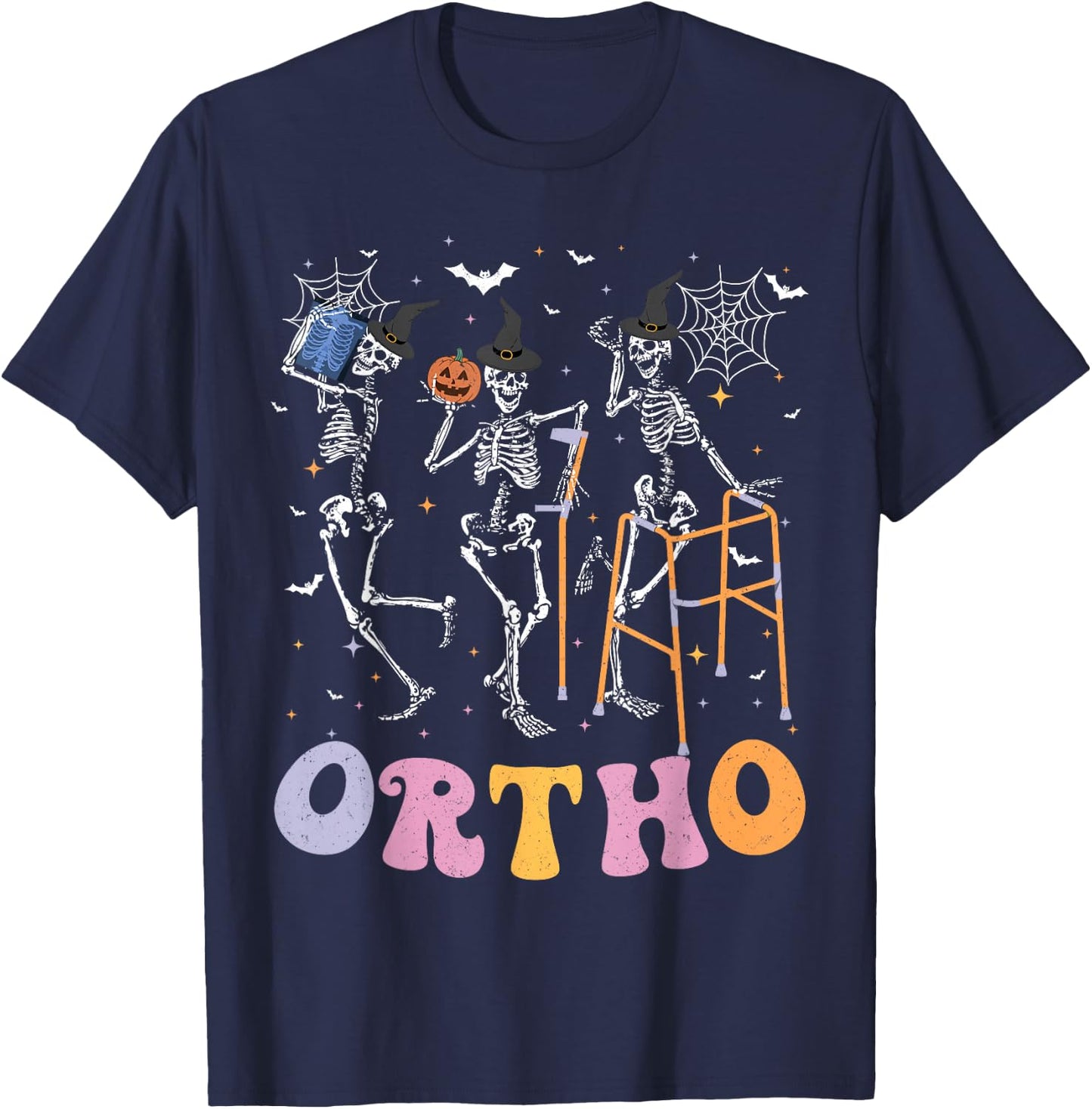 Ortho Squad Halloween Pumpkin Dancing Orthopedic Skeletons T-Shirt - T-Shirt | Navy